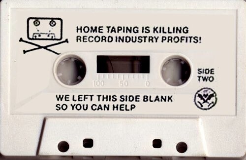side two of a tape that says "home taping is killing record industry profits! we left this side blank so you can help" and it's from a dead kennedys tape